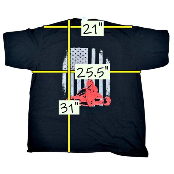 Port Company Mens Black T-Shirt Size 2XL Red Go Kart Racer Flag Short Sleeve - Picture 6 of 6